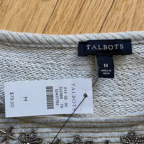 NWT Talbots Embellished Crewneck Fair Isle Gray Pinstripe 3/4 Sleeve Top Size M - Picture 4 of 8